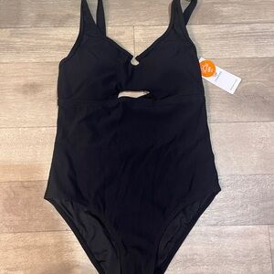 Charmo Ribbed One Piece Cutout Scoop Neck High Cut Padded Monokini Size S